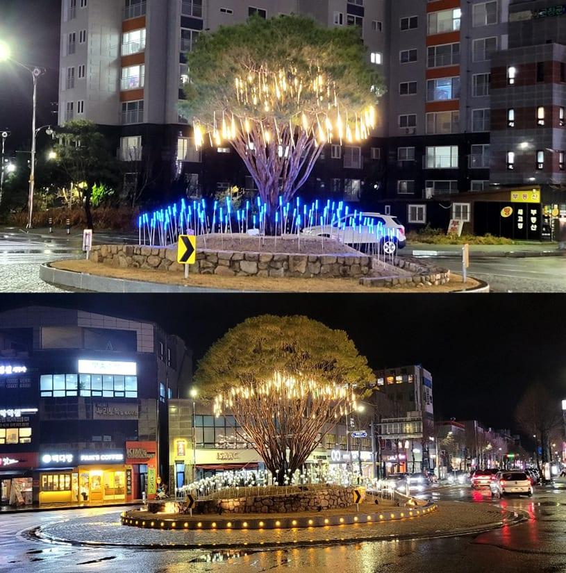 고창 회전교차로 — 회전교차로 소나무의 유성 조명