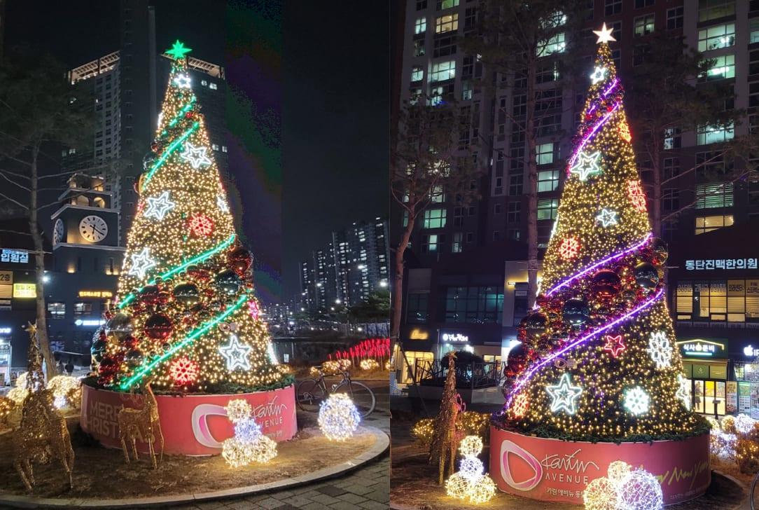 동탄 카림애비뉴 1차 — 레드 볼 장식 상가 광장 트리